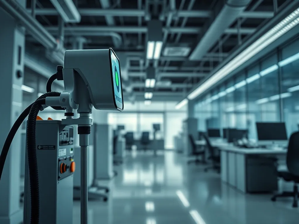 Industrial clean office interior, high-tech cleaning equipme