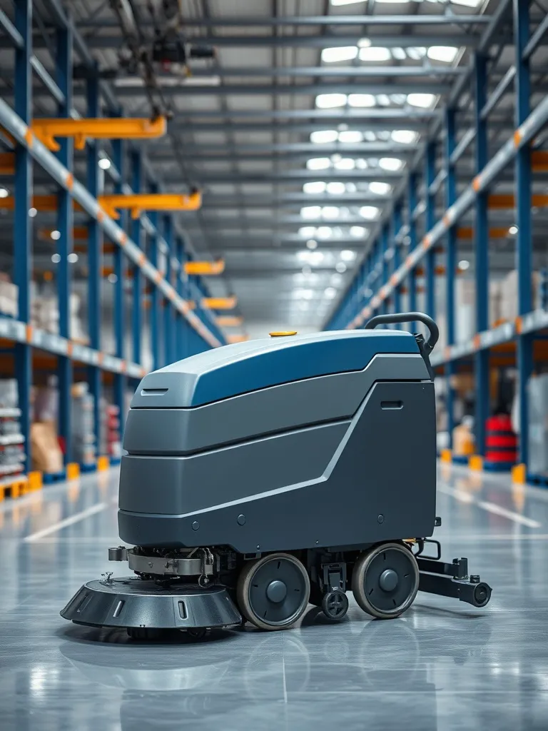 Professional industrial floor scrubber machine in a high-tec