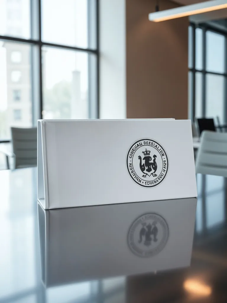 A technical close-up of a white professional folder with off