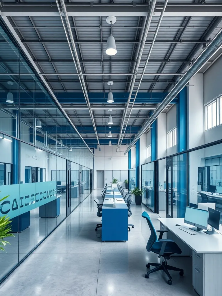 A high-angle professional photography of a modern warehouse