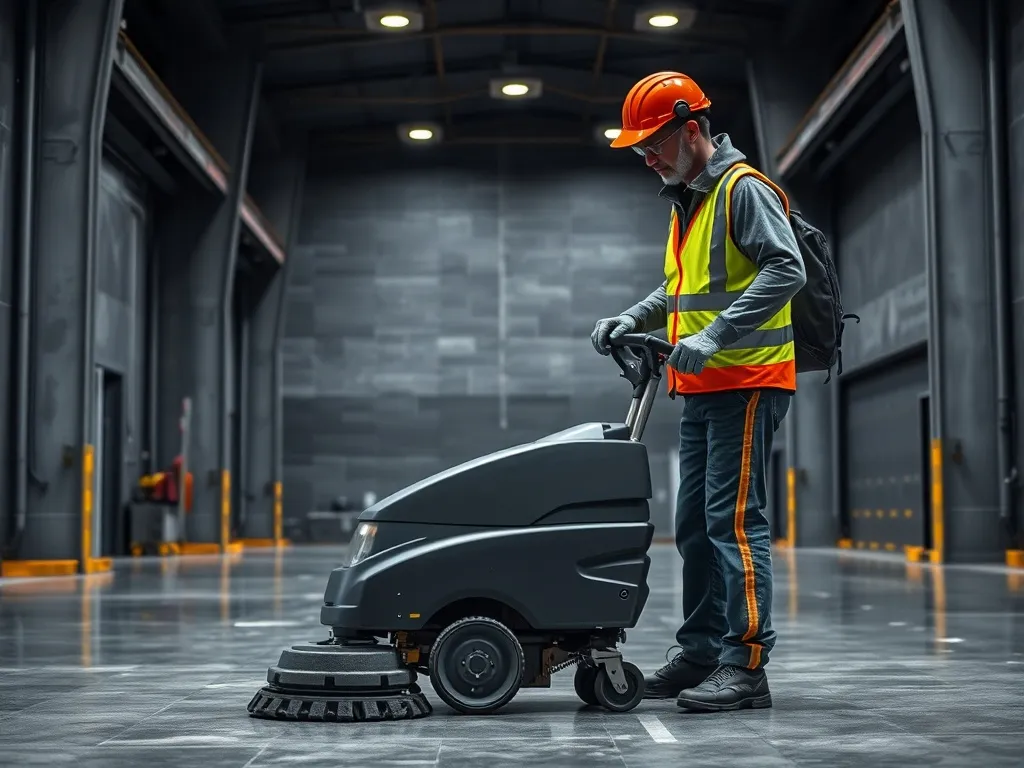 A professional cleaning technician in high-visibility vest a